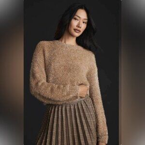 Anthropologie - Maeve, Women's Tinsel Eyelash Sweater-Sand/Sable. Size: XXS. NIB